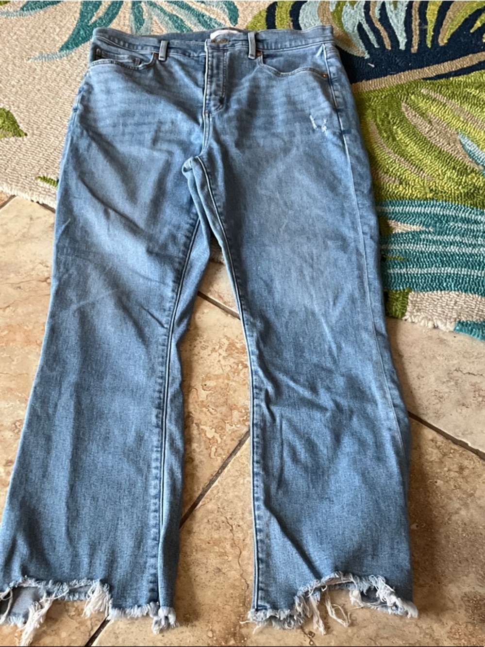 LOFT Light Blue Flared Jeans with Frayed Hem